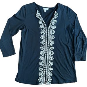 J. Jill Knit Top with 3/4 Sleeves, Navy, Size Small